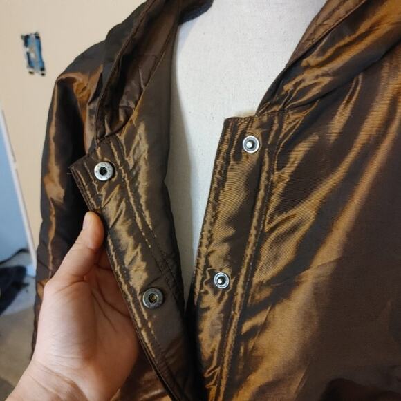 Newsport News Size 12 Bronze Shiny Long Acetate Nylon Coat Button Vintage Brown - Picture 13 of 16